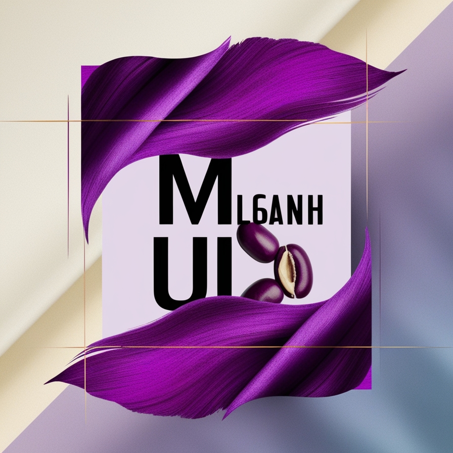 UI mockup showing the purple brush mask over the text and bean)