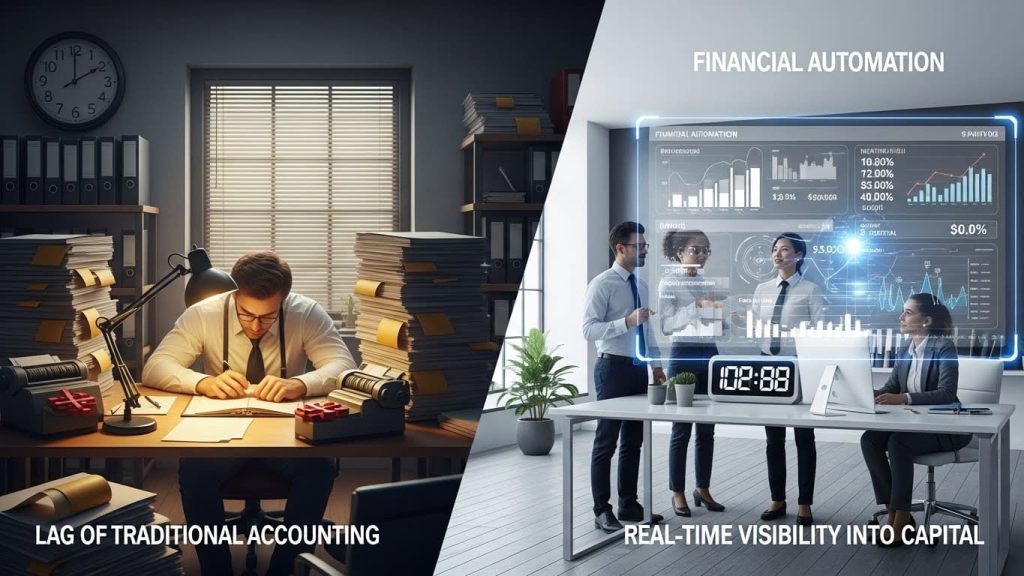 Secure digital financial data flow illustrating FinOps automation