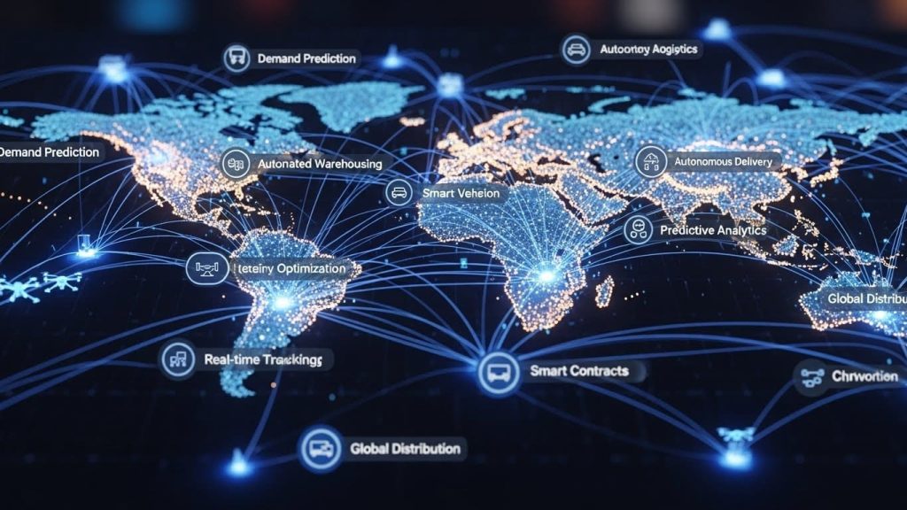 Neural network visualization of a global logistics and autonomous supply chain system