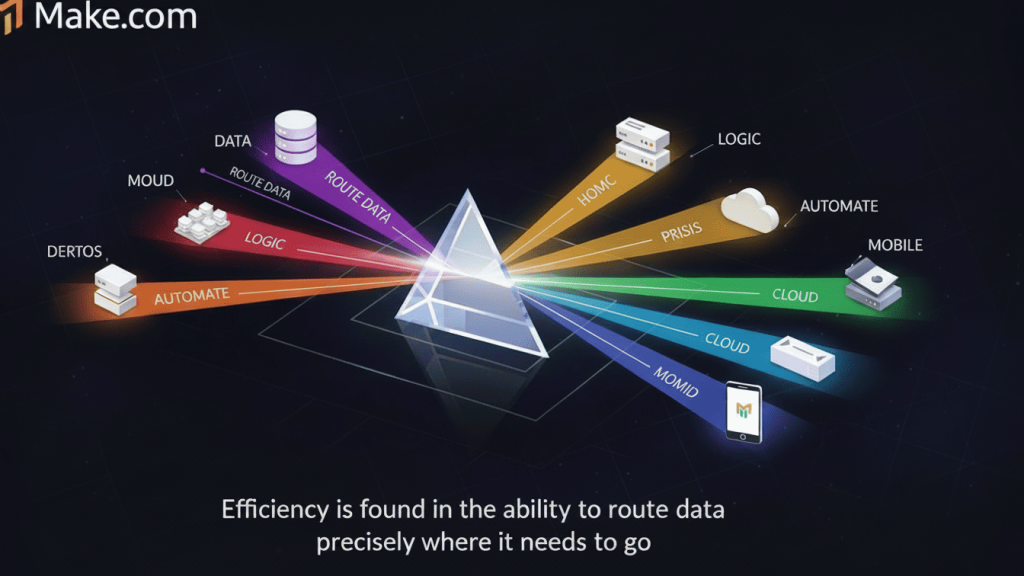 A prism representing data routing and logic in Make.com