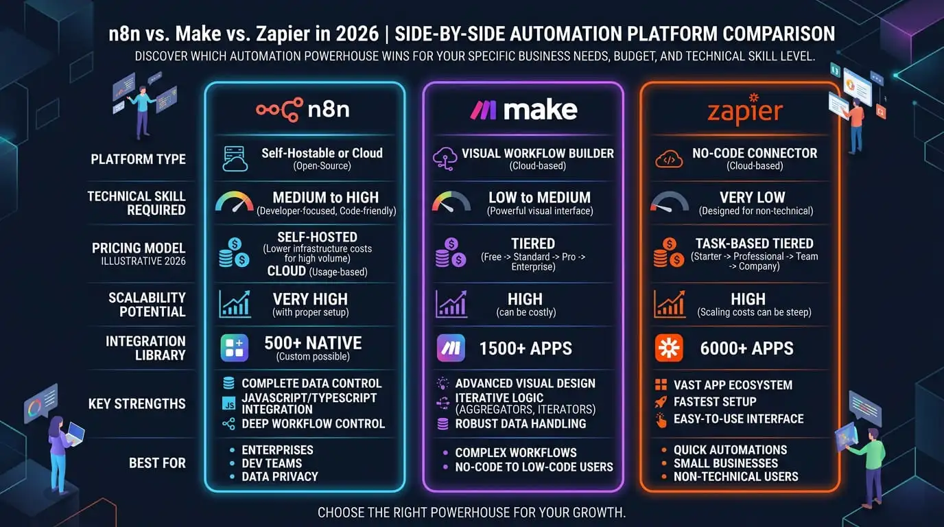 n8n vs Make vs Zapier 2026: Which Automation Tool Wins? (3-Way Comparison)